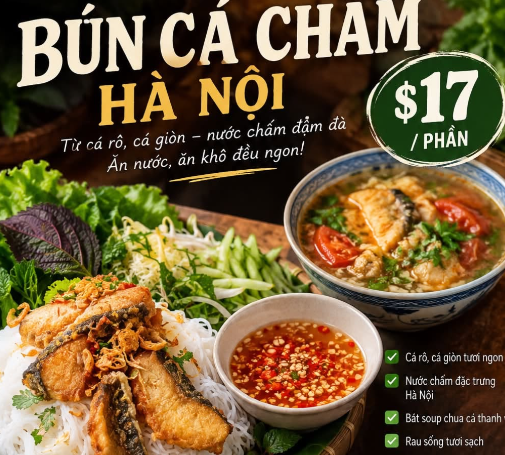 Hanoi-Style Crispy Fish Dipping Noodle Set – $17.00 / portion
