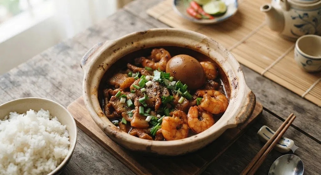 Braised Pork, Shrimp, Egg, and Rice (Thịt Kho Tôm & Trứng)